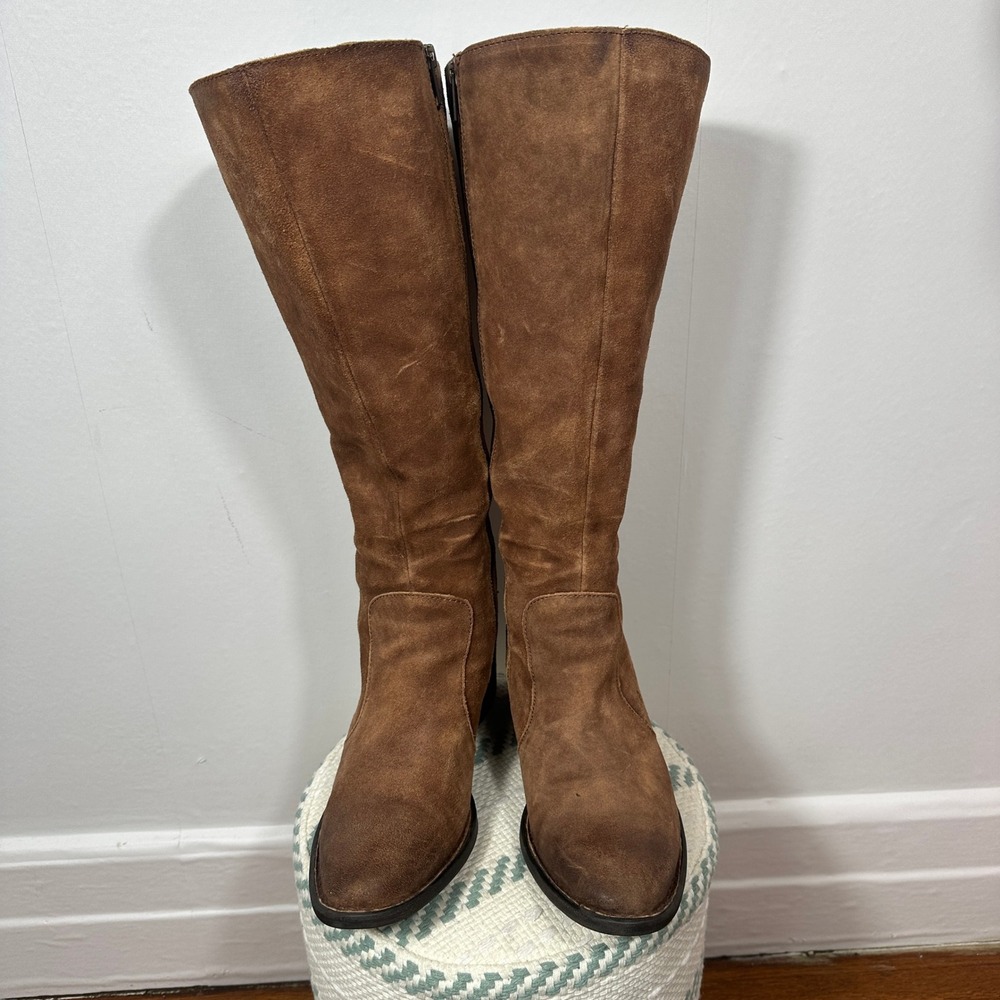 Born Felicia Leather Knee High Boots Brown Distressed Suede Lace Back Women 9.5 - Picture 7 of 16